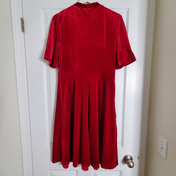 Ranphee Ruffle Sleeve Bow Tie Neck Velvet Dress - Picture 8 of 15